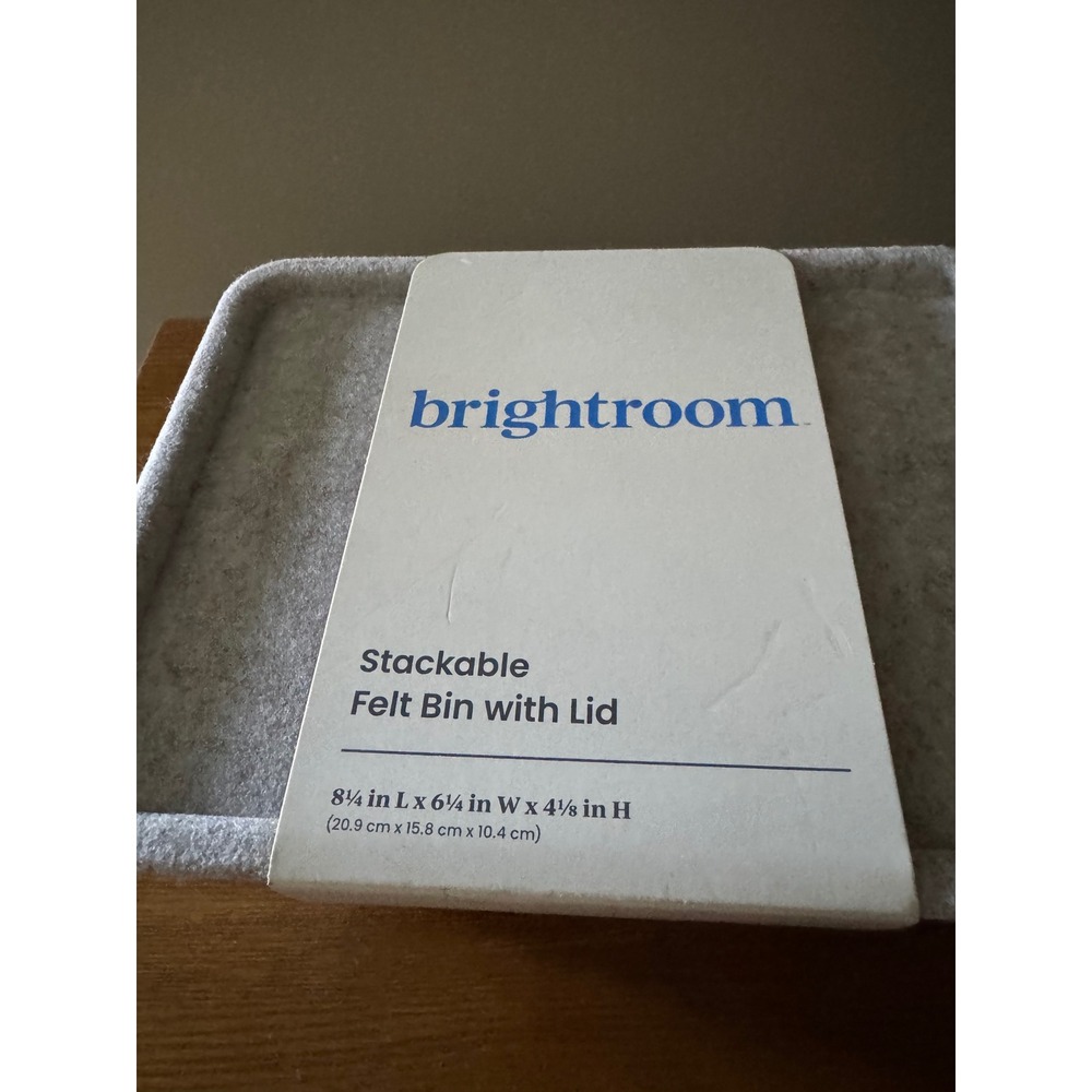 Brightroom Stackable Felt Bin with Lid, Oatmeal, 8.25x6.25x4.125 in